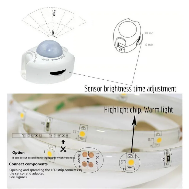 Датчик движения светодиодная лента Водонепроницаемый PIR датчик движения Ночной светильник Smart ON OFF кухонный шкаф спальня кровать светильник+ ЕС/США штекер
