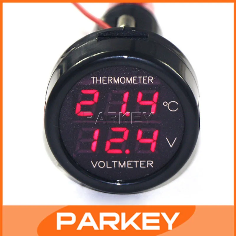 3pcs Car Voltmeter Red LED Dual display Voltage Temperature Monitor 2in1 Digital Voltmeter