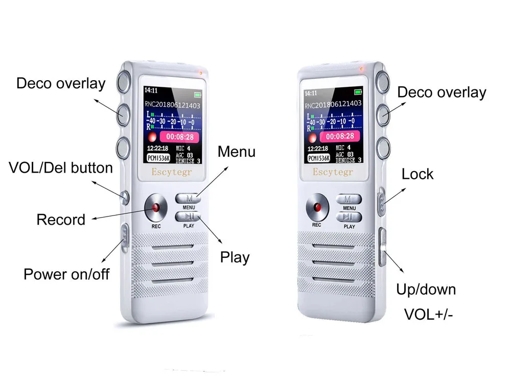 Escytegr 16 Гб цветной экран голосовой активации рекордер 1536 кбит/с Запись Цифровой диктофон MP3 музыкальный плеер Диктофон