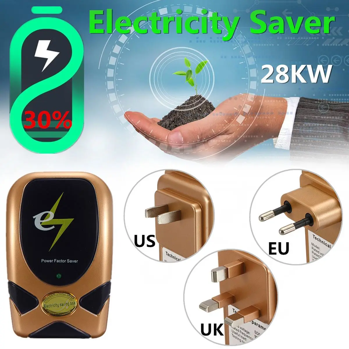 

90-240V 50Hz-60Hz 28KW Home Electricity Power Energy Factor Saver Saving Up To 30% Stabilizes Voltage Supply 6.5 x 10.3 x 8.5cm