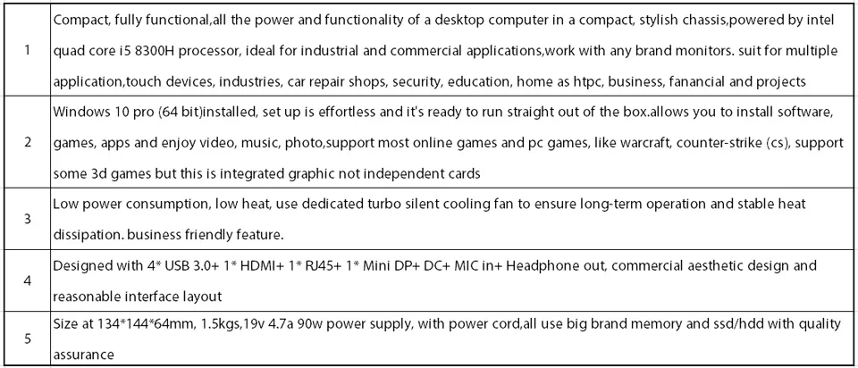 Мини-ПК, настольный компьютер, с поддержкой Windows 10 Pro/Linux Ubuntu, Intel Core I5 8300 H, [HUNSN BY01L], [4USB3. 0/HD/RJ45/Mini DP]