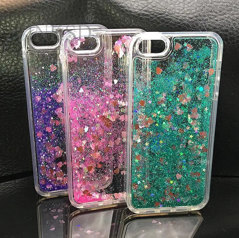 XINKSD Love Heart Stars Glitter Stars Phone Case For iPhone6 X 5 5S SE 8 6S 7 Plus Dynamic Liquid Quicksand Soft TPU Back Cover6