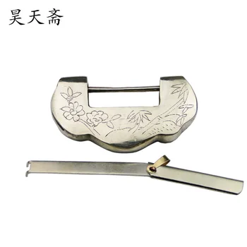 

[Haotian vegetarian] antique copper ingot lock white / white brass lock / cabinet locks 9.2cmHTH-088
