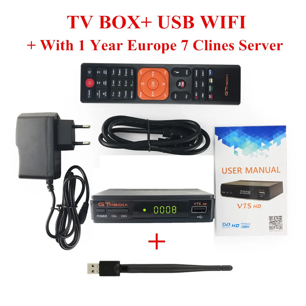 GTMedia V7S HD спутниковый ресивер DVB-S2 V7S HD Full 1080P+ USB wifi+ 2 года Cline CCCAM Upgrade Freesat V7 Receptor Sat tv Box