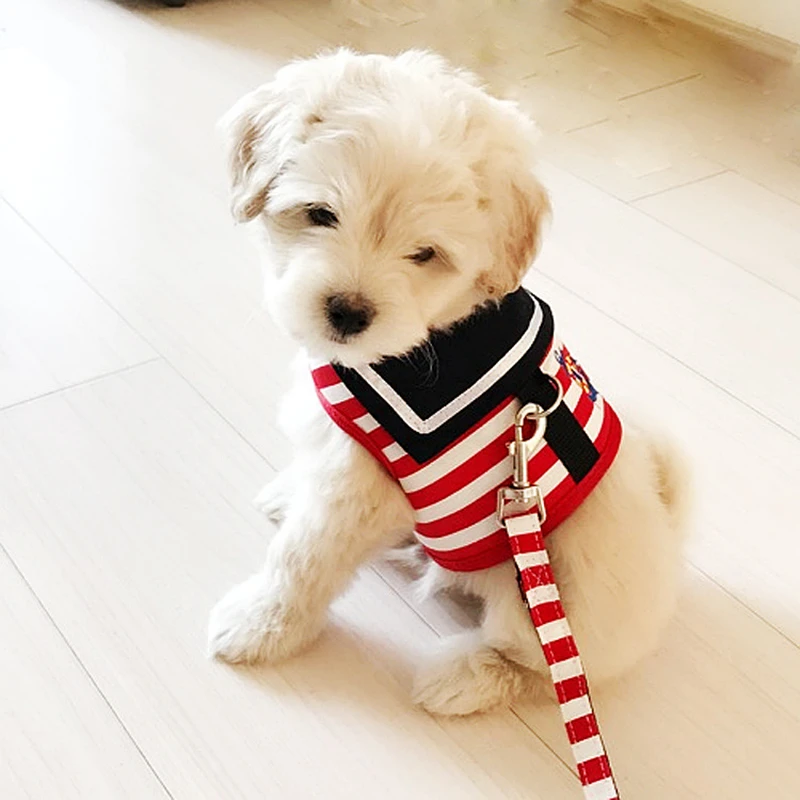 

Retro Style Pet Dog Harness Cat Collar Clothes Navy Dog Vest Harness Leash Pothook Button Dog Apparel Pet Supplies