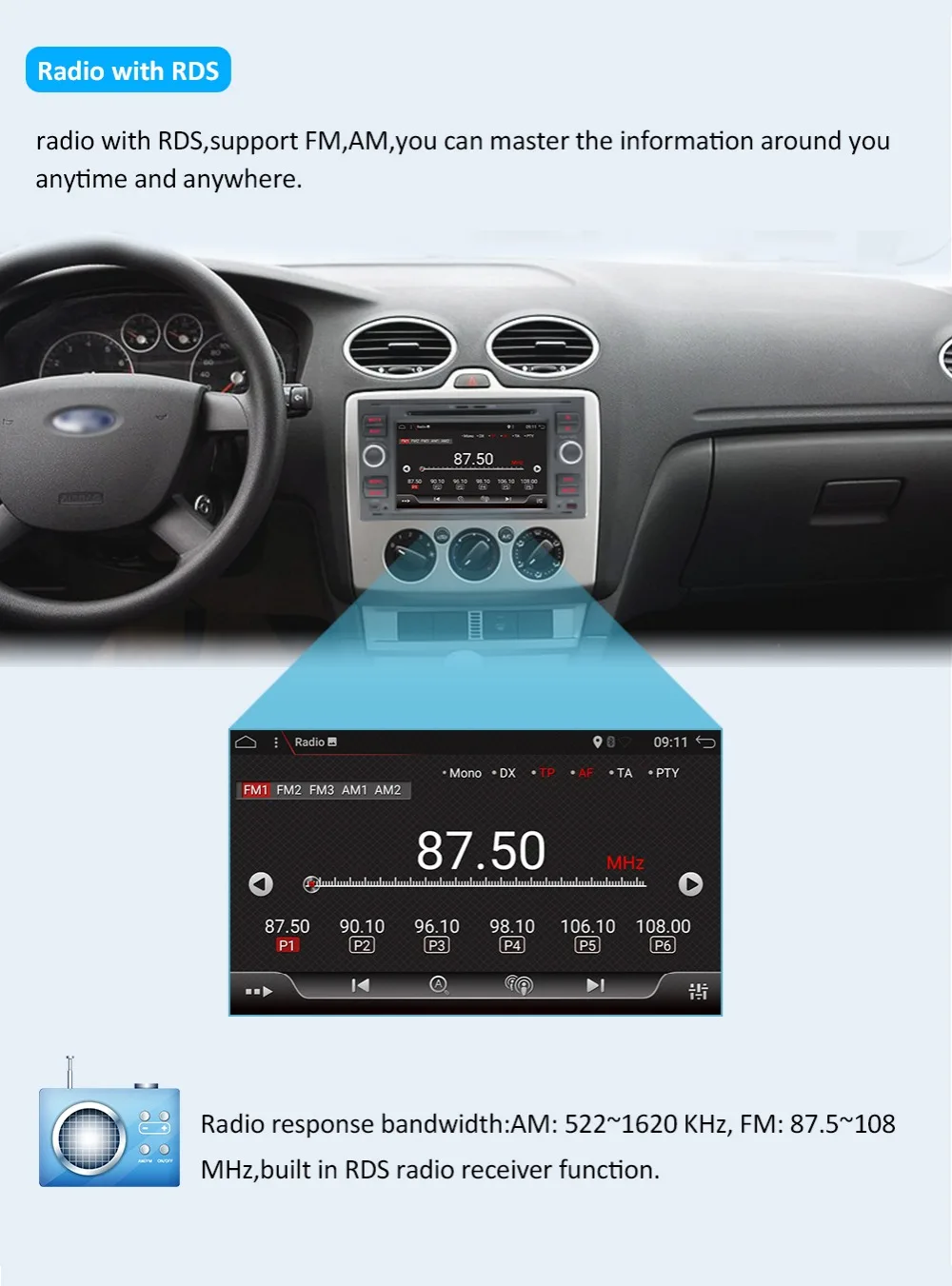 Perfect Octa Core Android 9.0 2 din car dvd gps player for FORD connect S-Max C-max Kuga Fusion Transit Fiesta Focus II steering wheel 8