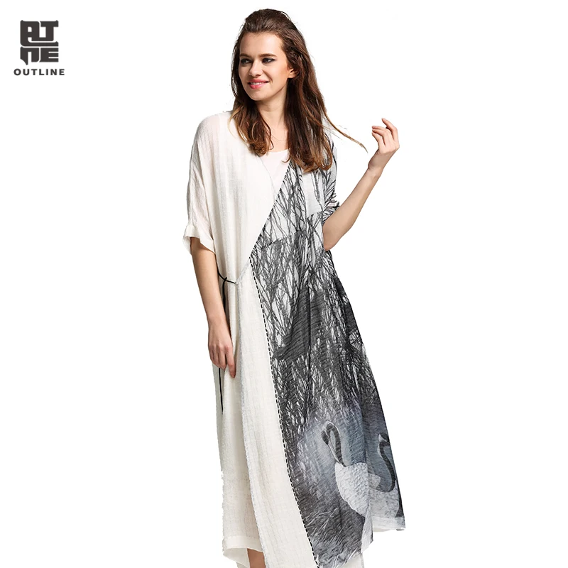 Outline Women Summer Silk Linen Blouses Shirt Vintage Half