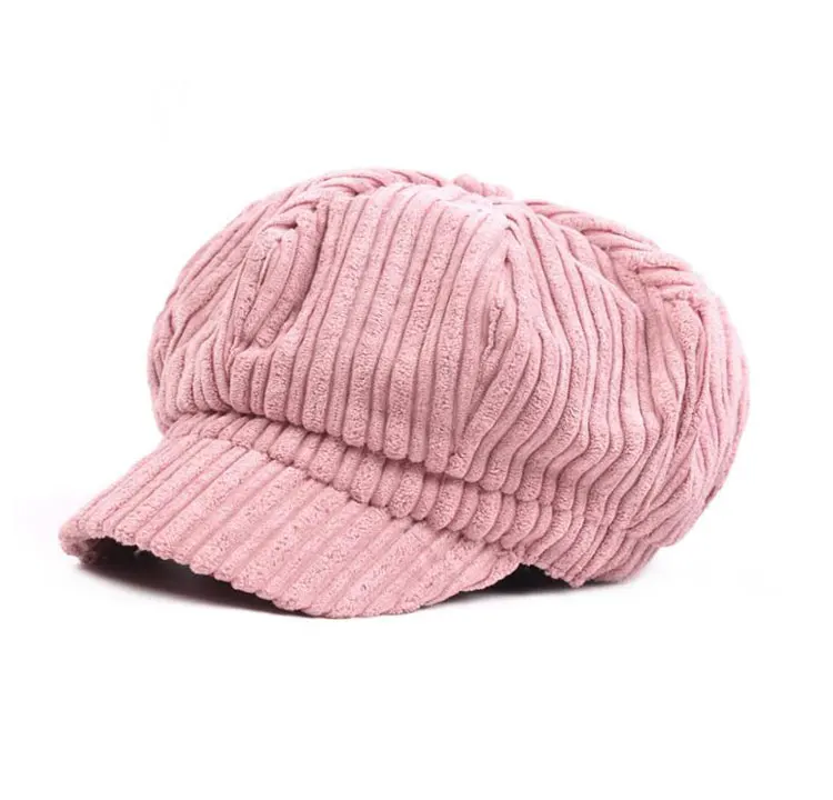 Женская восьмиугольная шляпа, толстая Вельветовая Женская кепка Newsboy, женская теплая Ретро шапка для художника, восьмиугольная кепка для взрослых, осенняя Зимняя кепка - Color: Pink