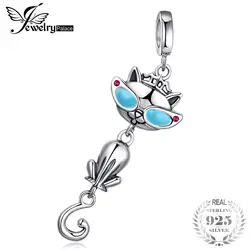 JewelryPalace 925 Sterling Silver Princess Cat Wearing Sunglasses Charm Beads Fit Bracelets Pendant For Women As Beautiful Gifts