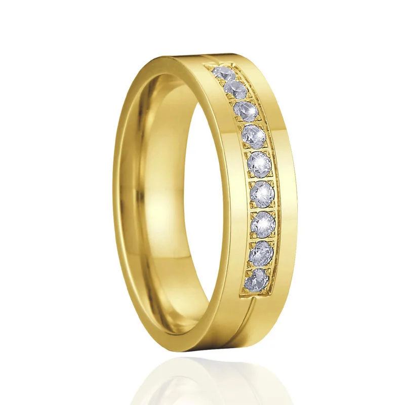 

Gold Color Wedding Bands Engagement Ring with Cubic Zirconia Fashion Jewelry Bague Femme Titanium Stainless Steel Ring