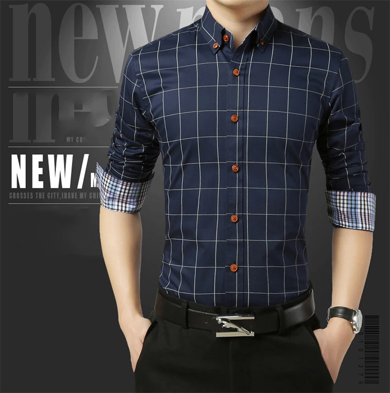 Плюс размер 5XL 2018 Новая Осенняя мода Мужская социальная рубашка Slim Fit с длинным рукавом клетчатая рубашка мужская хлопковая Повседневная