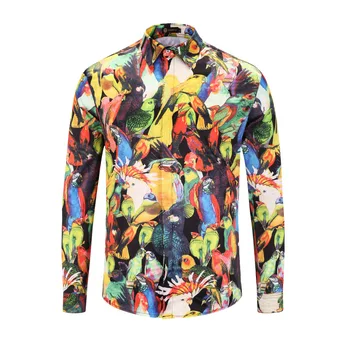 

Mens Shirt Hawaii Long Sleeve Spring Camisas Hombre Creative Fashion Male Womens Casual Slim Print Dress Fit Travel Job Dating