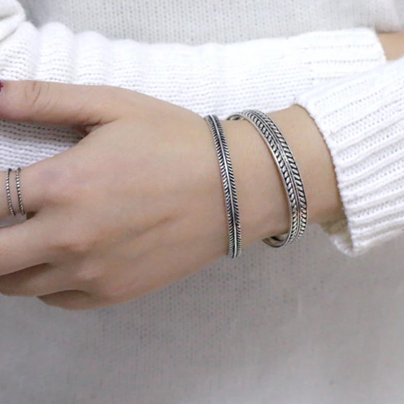 Bracelet jewelry XIYANIKE Silve plated silver color vintage decorative leaves pattern open bracelet bangle for women men