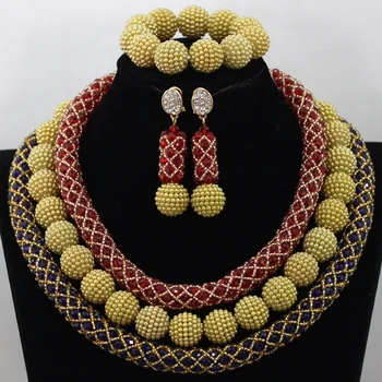 

Unique African Red/Gold/Brown Crystal Bridal Jewelry Set Nigerian Costume Jewelry Set Gold Bracelet Set for Women Gifts QW654