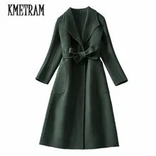 KMETRAM шерстяное пальто двухстороннее женское кашемировое пальто зимнее шерстяное пальто женское теплое одноцветное пальто с v-образным вырезом Casaco Feminino HH155