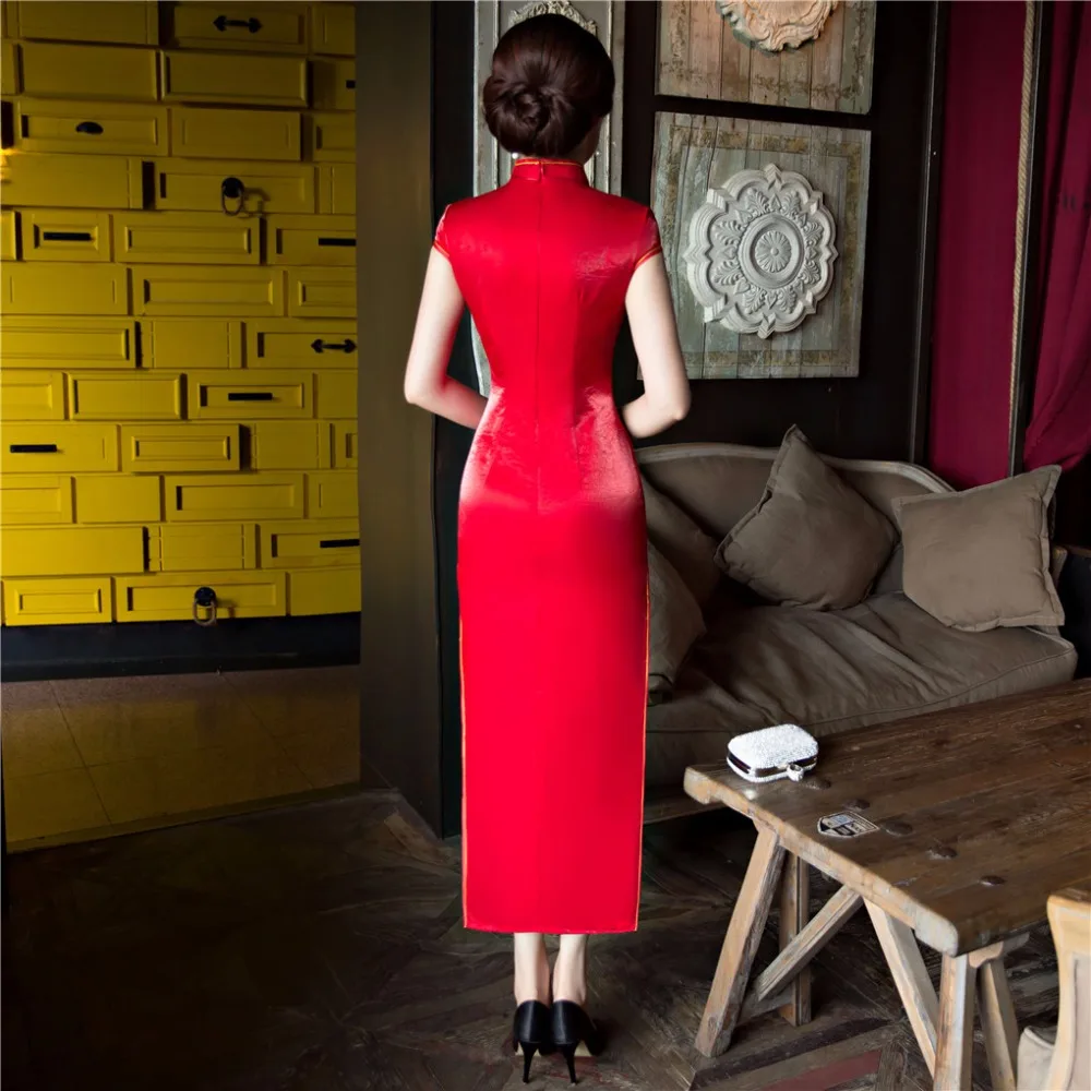 Шанхай история Феникс струйной печати orientaldresses Qipao Для женщин традиционное платье ручной работы Cheongsam Длинные китайское платье красный