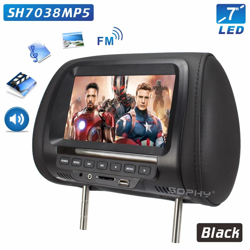 Универсальный 7-ми дюймовый к автомобильному подголовнику MP4 монитор/мультимедийный плеер/заднем сиденье MP4/USB/SD/MP3 MP5 FM встроенные динамики - Цвет: SH7038MP5-Black