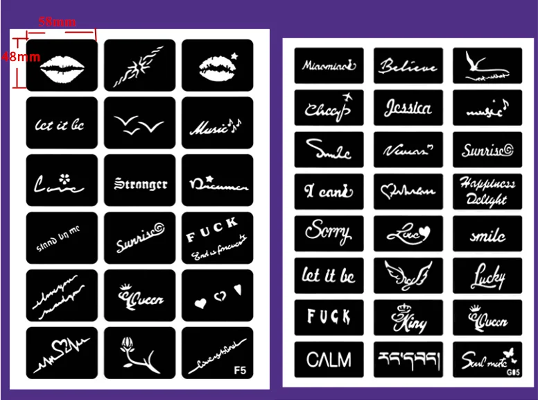 54 шт./компл. хна трафареты английские буквы предложение арабский похор Мода трафарет для аэрографа Дизайн Блеск татуировки набор