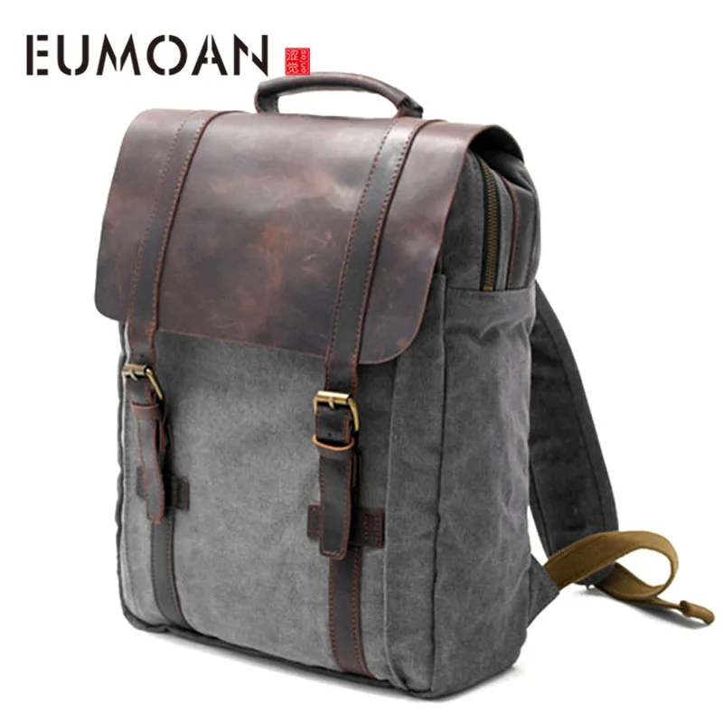 

EUMOAN Men's shoulder bag, large capacity casual backpack, travel vintage canvas men's bag, schoolbag female computer bag