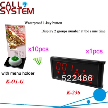 

Wireless Call Pager System K-236+O1-G+H for restaurant with 1-key call button and display receiver DHL free Shipping