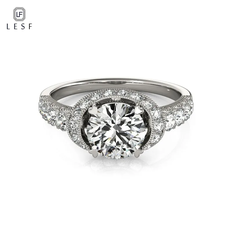 

LESF 1 ct Round Cut Zircon Stones 925 Silver Jewelry Women Rings Wedding Engagement Rings jewelry box Can Be Customized