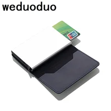 2019 Automatic PU Leather Credit Card Holder Man Aluminum Alloy Business ID CardHolder Male Slim Card Case Wallet for Men business style pu aluminum alloy name card holder case silver brown