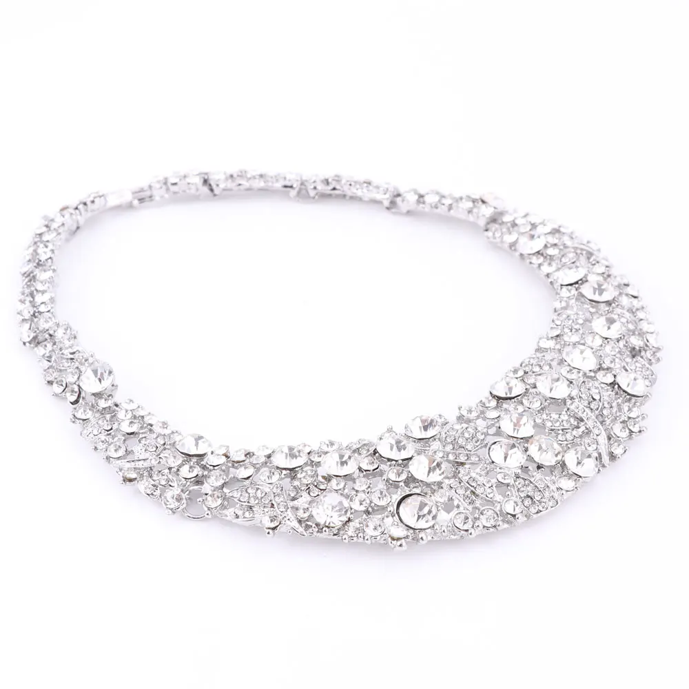 Women white crystal jewelry sets with earrings statement necklace boho Trendy necklace for party wedding Direct Selling 4