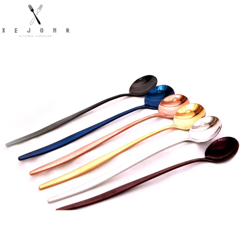  XEJONR 6 Colors Coffee Scoops Sets Long Handle Stainless Steel Use For Coffee Ice Cream Tea Fruit C - 32914061872