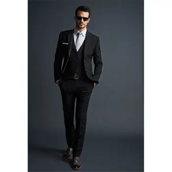 

Custom Made New Style Black Men Wedding Suits Groom Tuxedos Business Formal Best Men Suits Groom Wear (Jacket+Vest+Pants) Y304