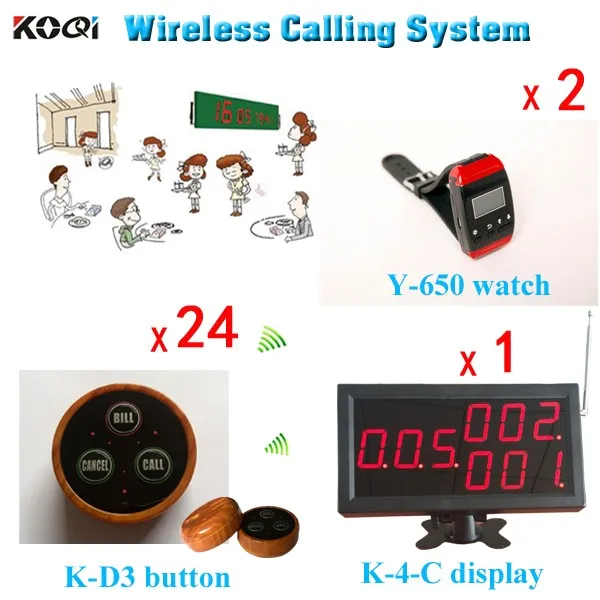 K-4-C+Y-650+D3-Wood 1+2+24 Call Button Waiter Service Call System
