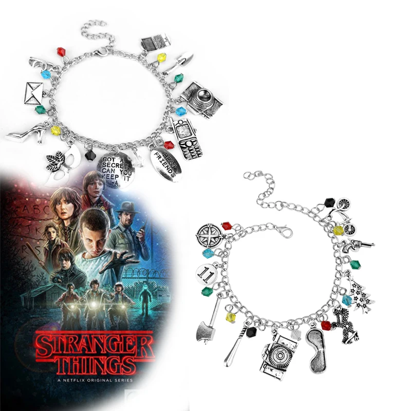 2 STYLE STRANGER THINGS FANDOM CHARM BRACELET ELEVEN DUSTIN X'MAS LIGHTS Drop