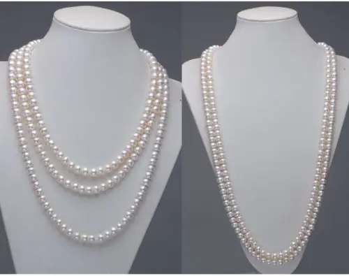 noble women gift Jewelry Clasp Natural 7.5-8MM White AAAA quality Oblate shape pearl necklace 65&quot Long | Украшения и