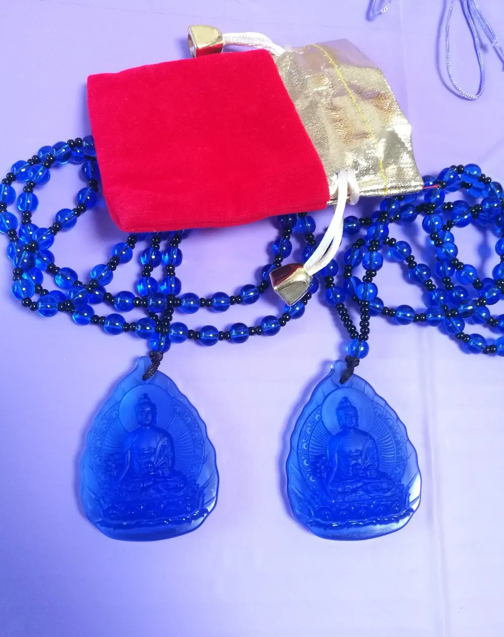 

2PCS Greco-Buddhist pocket travel efficacious Mascot Safety Bless the Medicine Guru Buddha Crystal Pendant Buddhist Amulet