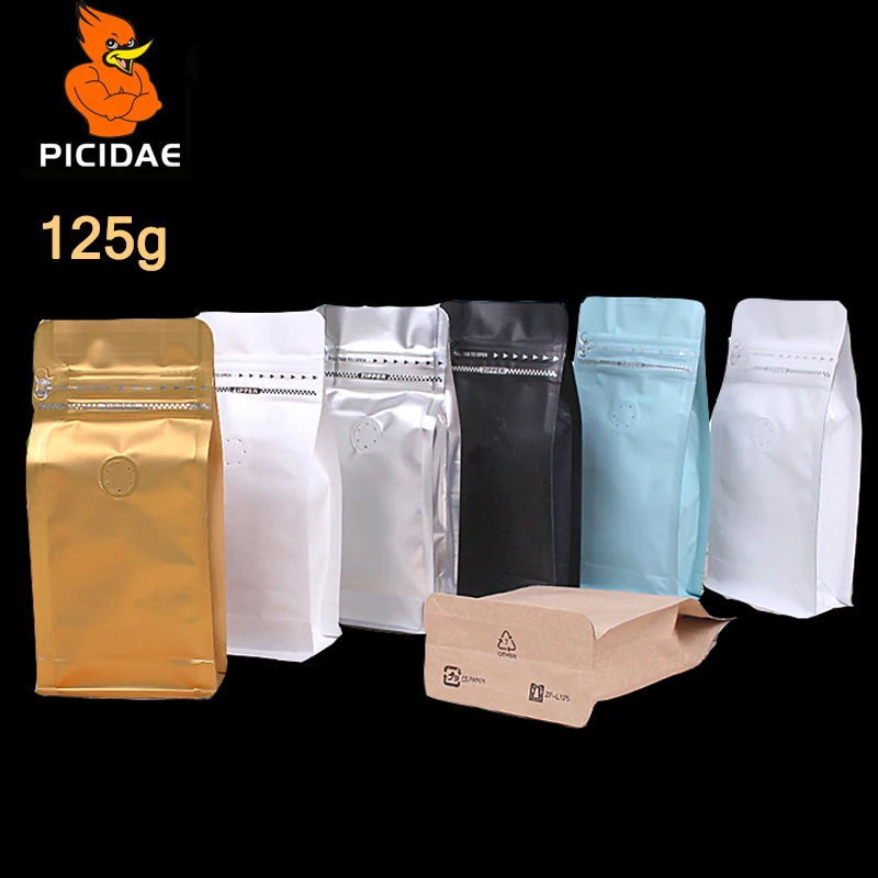 

1/4 Pound Nut Coffee Snack Grains Food Chocolate Storage Bag Wide Bottom 125g Kraft Foil Seal Standing Eight Side Zipper Valve