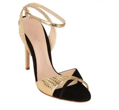 

Summer new women gold open toe ankle strap high heel sandals Sexy open heel super high thin heel sandals for ladies Dress shoes