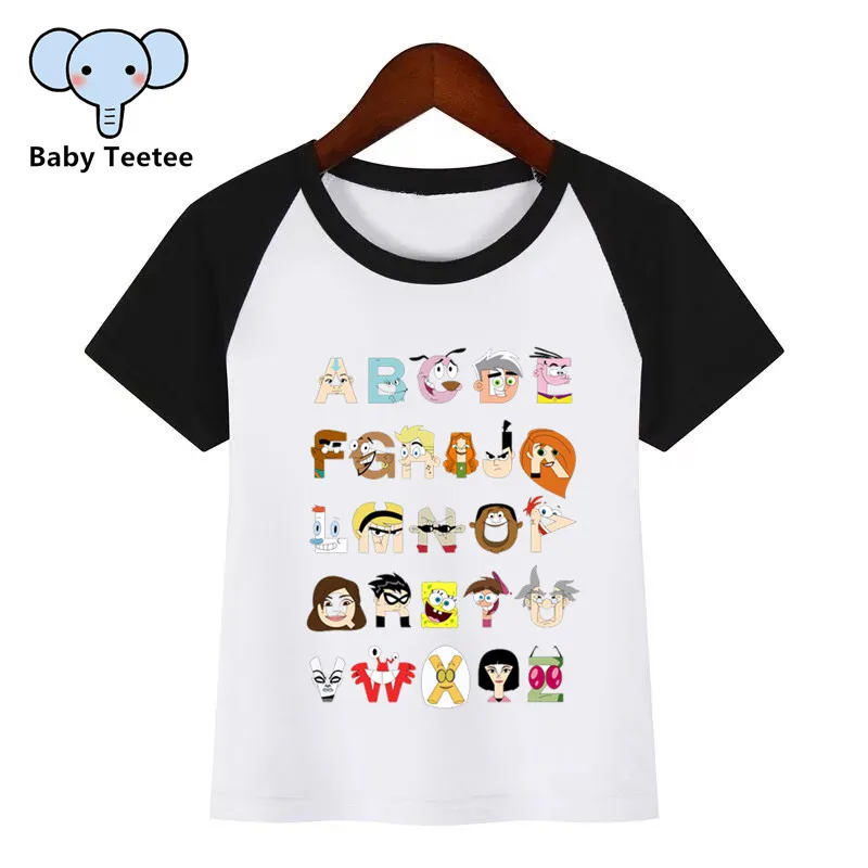 Boys Girls Sesame Street/Mario/Pokemon/Star Wars Alphabet Cartoon T-shirt Children Funny Tshirt Kids Summer Tops Baby Clothes