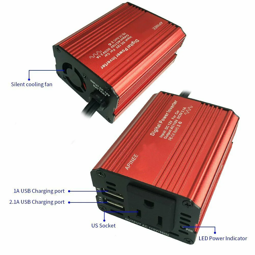 Car Power Inverter Converter Adapter 12V To 110V USB/AC Outlet