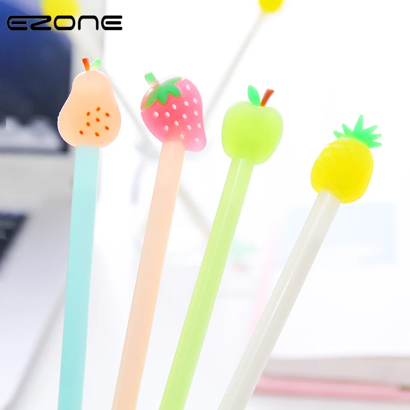 

EZONE Fruit Gel Pen Design Of Strawberry/Pineapple/Pear/Apple Pens 0.38mm Refills Gel-Ink Candy Color Gifts School Supply