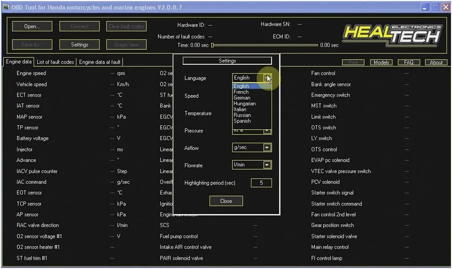 Профессиональный инструмент OBD для инъекций топлива мотоциклов Honda Инструмент