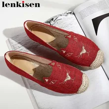 Lenkisen модные женские туфли женские эспадрильи на плоской подошве пеньковая веревка с вышивкой с героями мультфильмов; на толстой подошве; туфли без каблука "рыбачьи" дышащая обувь на полукруглой подошве L4f8