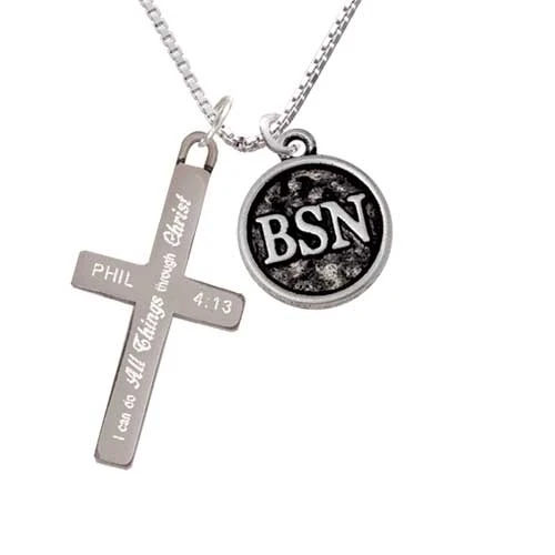 Nurse Caduceus Seal - BSN - I Can Do All Things - Cross Necklace (1)