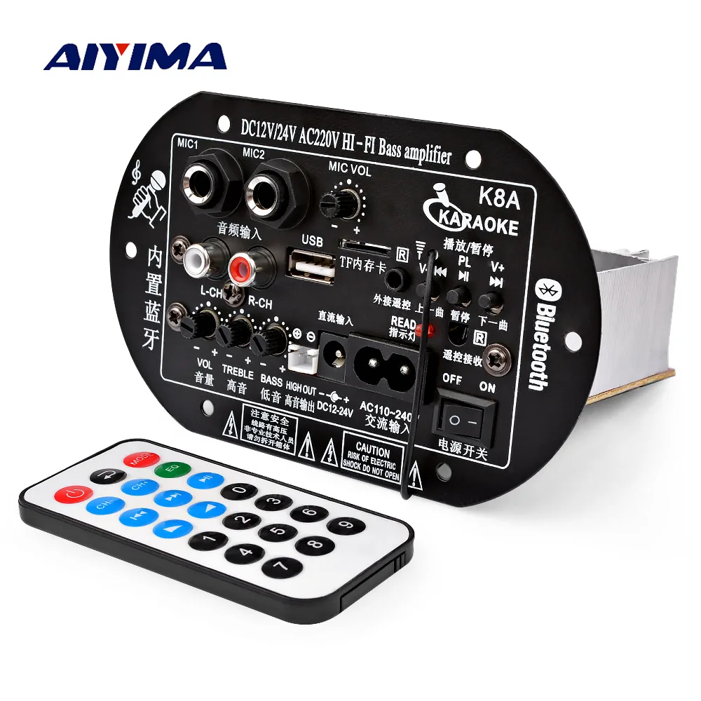 AIYIMA Bluetooth Subwoofer Car Home Power Amplifier Dual Microphone
