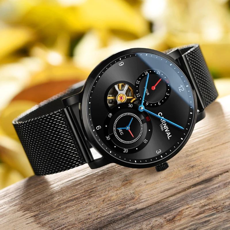 Модные механические часы Tourbillon карнавал бренд 2019 автоматические мужские