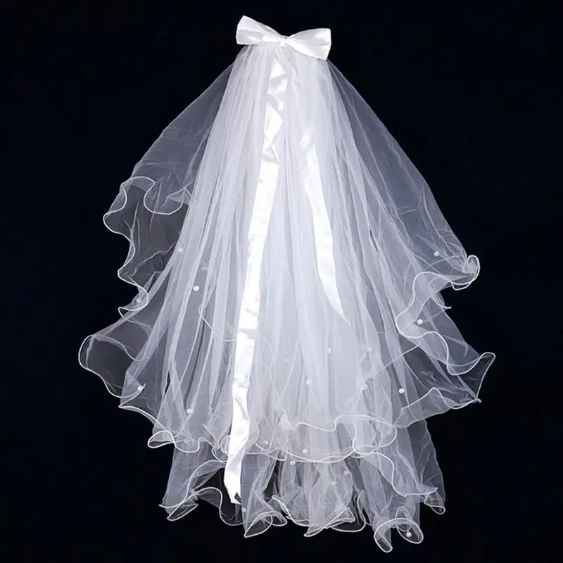 Свадебное платье из фатина покрывал белый бантом свадебные Multi Слои Фата Pin поддельный жемчуг Невесты Фея Свадебные аксессуары