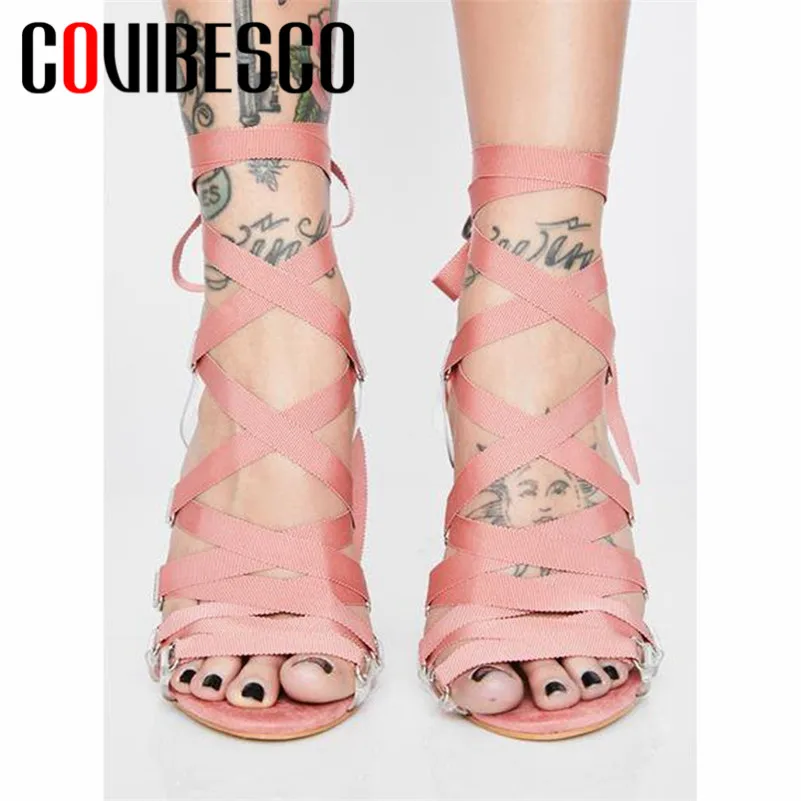 

COVIBESCO 2019 Summer New Fashion Sexy Cross-Tied Women Sandals Brand Design Round Toe Super High Heels Night Club Shoes Woman