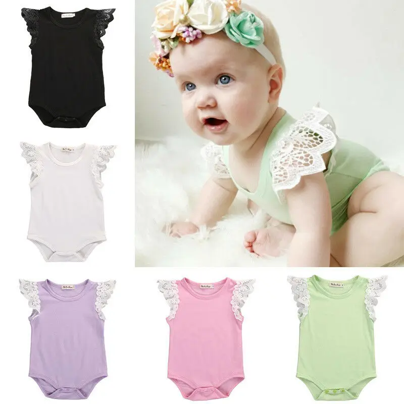 

Summer Hot 0-24M Newborn Infant Baby Kids Girl Cute Lace Flying Sleeve Triangle Body Romper Jumpsuit Clothes Outfit Casual