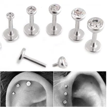 PAR Plana de Aço Cirúrgico CZ Gem Tragus Helix Cartilagem Da Orelha Piercing Anel Labret Lip Studs Rosca Interna 16g Corpo jóias(China)