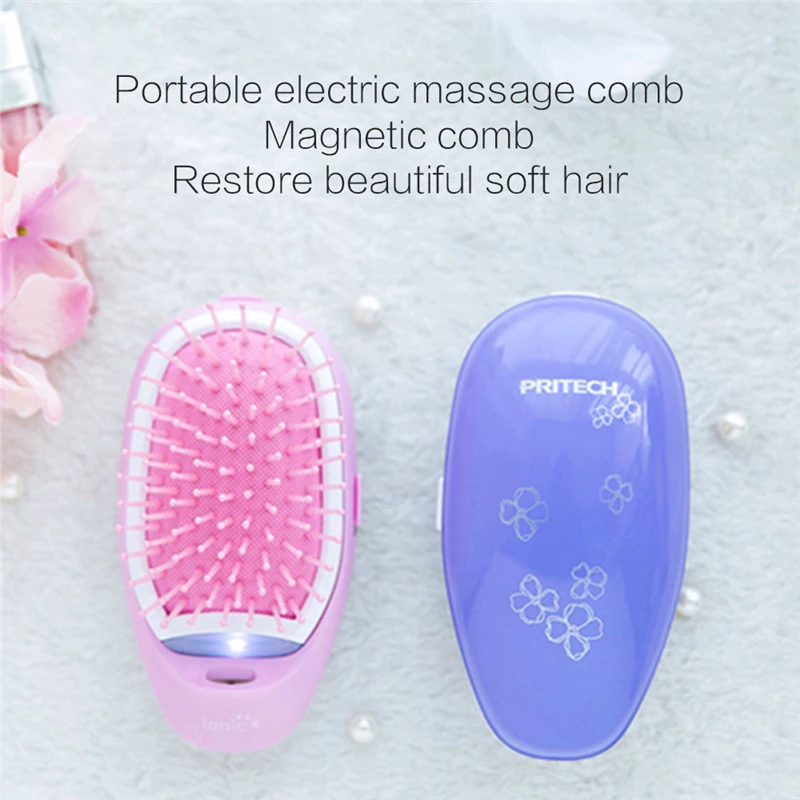 Розовый фиолетовый мини-расческа для волос электрическая щетка для ионного массажа для волос Питьевая Расческа Щетка для выноса волос Антистатическая щетка для волос для девочек
