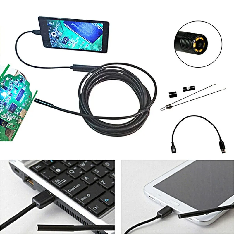 

6LED USB Endoscope Waterproof Mini Camera Borescope Snake Inspection Video Cam Ip67 640*480P For PC With Adapter 5.5mm/7mm