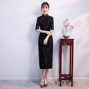 

Sexy Party Long Cheongsam 2019 Spring Vintage Chinese style Dress Fashion Womens Qipao Slim Dresses Button Vestido S-XXXL